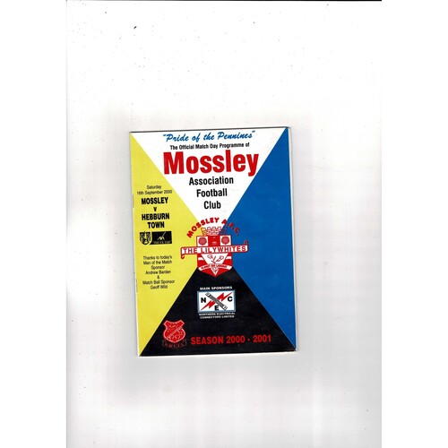 Mossley v Hebburn Town FA Cup Football Programme 2000/01