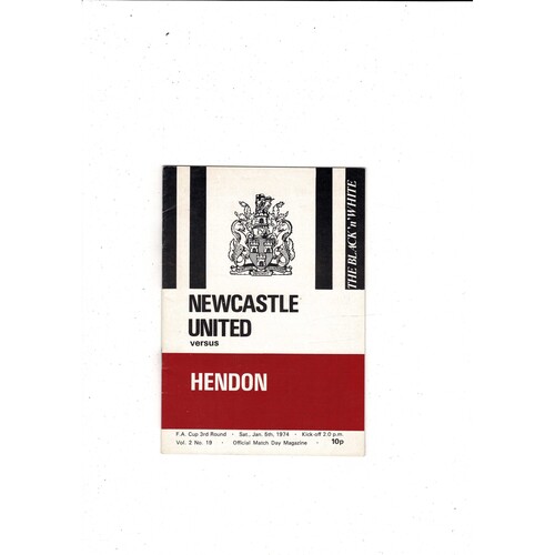 Newcastle v Hendon FA Cup Football Programme 1973/74