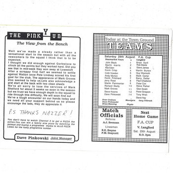 Newmarket Town v Langford FA Cup Football Programme 1992/93