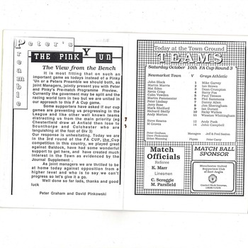 Newmarket Town v Grays Athletic FA Cup Football Programme 1992/93