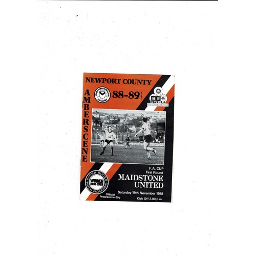 Newport County v Maidstone United FA Cup Football Programme 1988/89