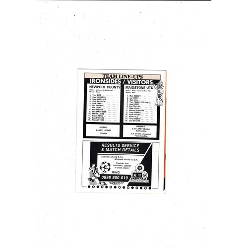 Newport County v Maidstone United FA Cup Football Programme 1988/89