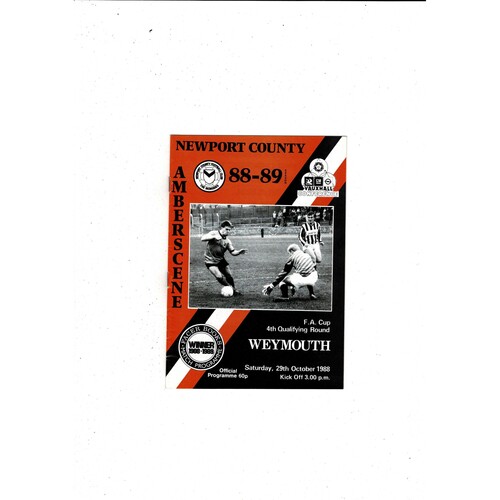 Newport County v Weymouth FA Cup Football Programme 1988/89