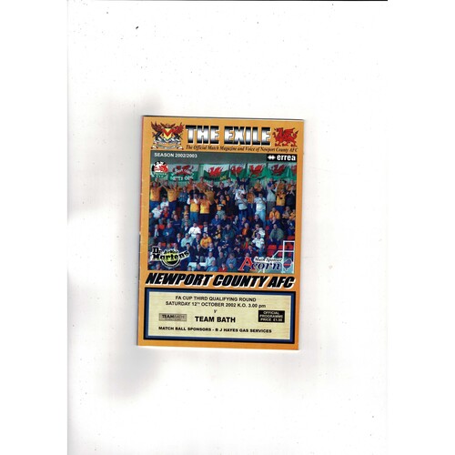 Newport County v Team Bath FA Cup Football Programme 2002/03