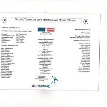 Nissan Sunderland v Newcastle Blue Star FA Cup Football Programme 2008/09