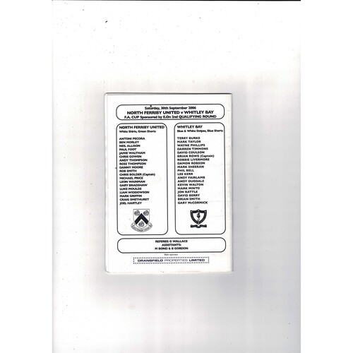 North Ferriby United v Whitley Bay FA Cup Football Programme 2006/07