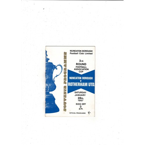 Nuneaton Borough v Rotherham United FA Cup Football Programme 1966/67
