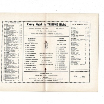 Nuneaton Borough v Crewe Alexandra FA Cup Football Programme 1978/79