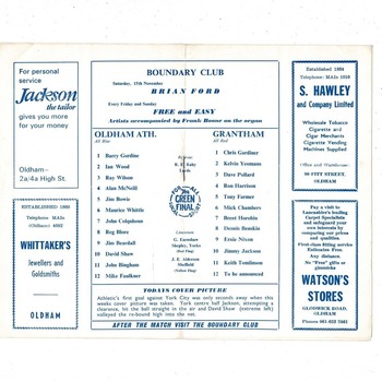 Oldham Athletic v Grantham FA Cup Football Programme 1969/70