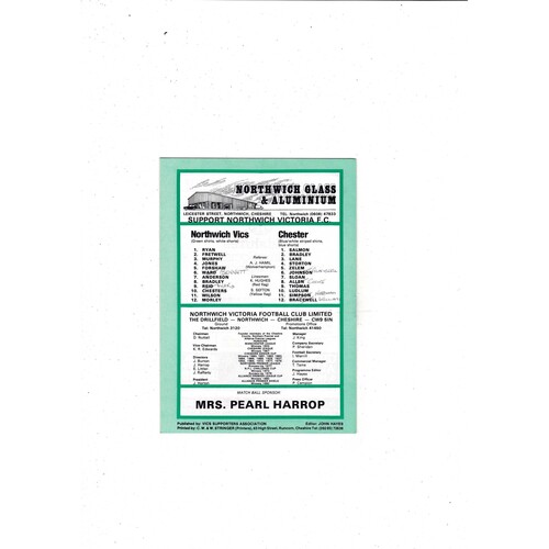 Northwich Victoria v Chester 1st Round Replay FA Cup Football Programme 1982/83