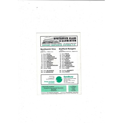 Northwich Victoria v Stafford Rangers FA Cup Football Programme 1986/87