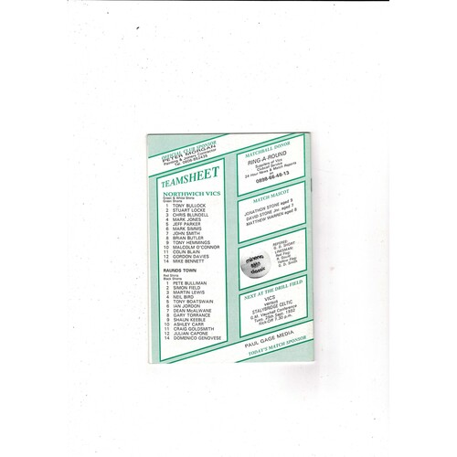 Northwich Victoria v Raunds Town FA Cup Football Programme 1992/93