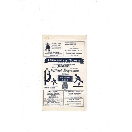 Oswestry Town v Runcorn FA Cup Football Programme 1969/70