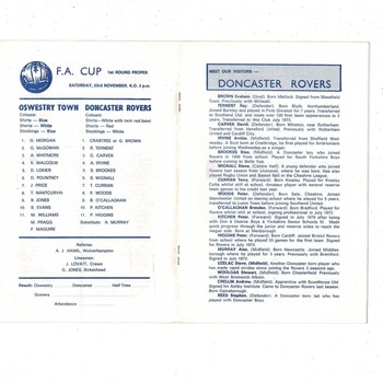 Oswestry Town v Doncaster Rovers FA Cup Football Programme 1974/75