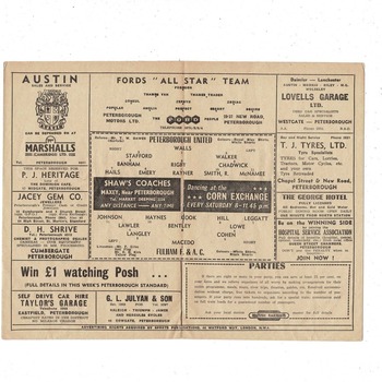 Peterborough United v Fulham FA Cup Replay Football Programme 1958/59