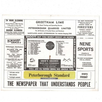 Peterborough United v Falmouth FA Cup Football Programme 1967/68