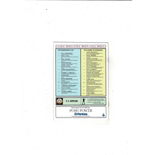 Peterborough United v Wycombe Wanderers FA Cup Replay 1990/91