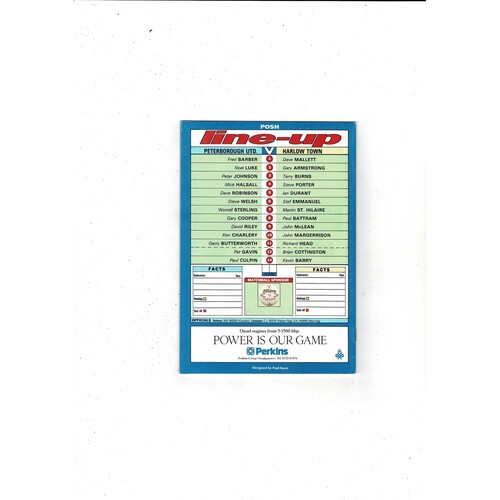 Peterborough United v Harlow Town FA Cup Football Programme 1991/92