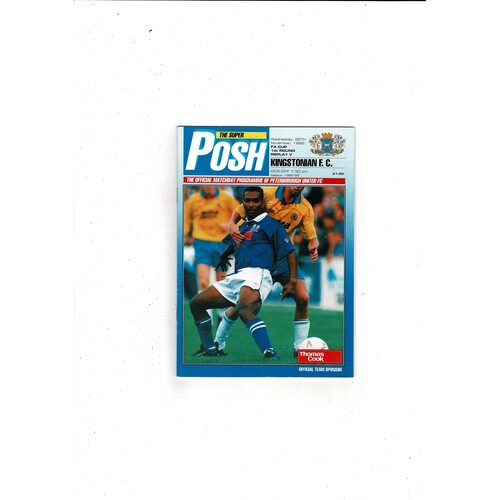 Peterborough United v Kingstonian FA Cup Football Programme 1992/93