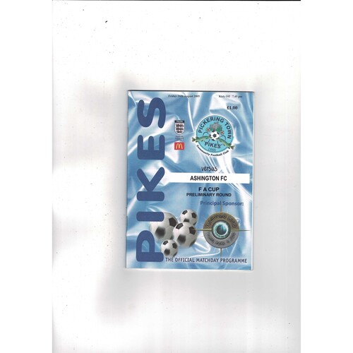 Pickering Town v Ashington FA Cup Football Programme 2005/06