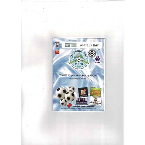 Pickering Town v Whitley Bay FA Cup Football Programme 2008/09