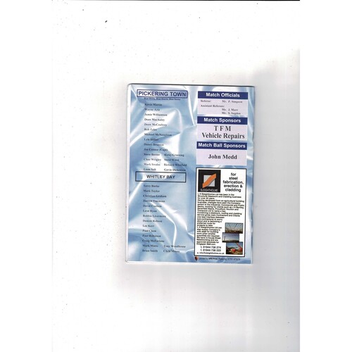 Pickering Town v Whitley Bay FA Cup Football Programme 2008/09