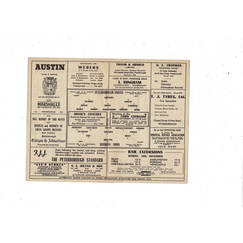 Peterborough United v Swindon Town FA Cup Replay Football Programme 1955/56