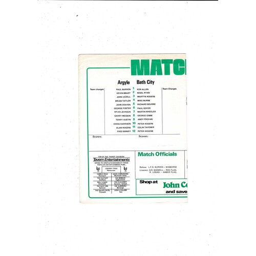 Plymouth Argyle v Bath City FA Cup Football Programme 1977/78