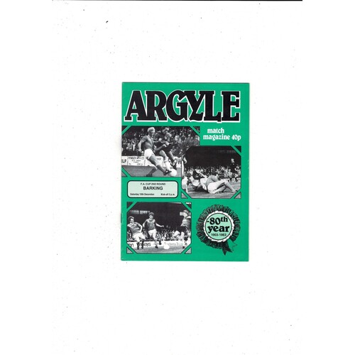 Plymouth Argyle v Barking FA Cup Football Programme 1983/84
