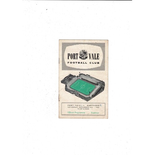 Port Vale v Dartford FA Cup Football Programme 1965/66