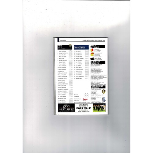 Port Vale v Chasetown FA Cup Football Programme 2007/08