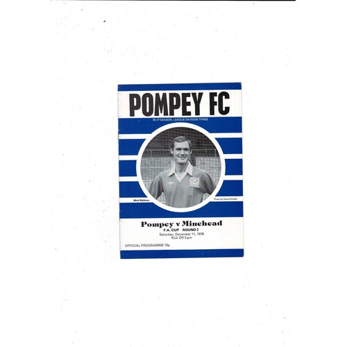 Portsmouth v Minehead FA Cup Football Programme 1976/77