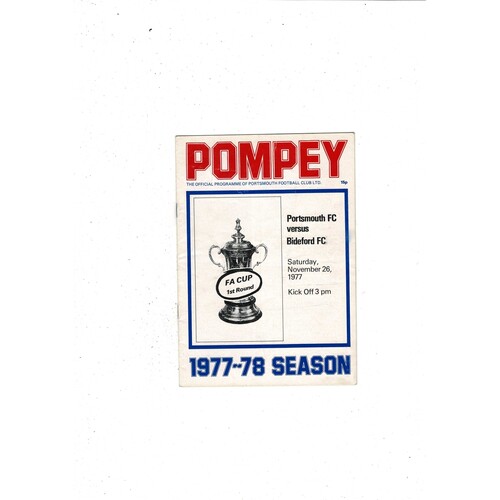 Portsmouth v Bideford FA Cup Football Programme 1977/78
