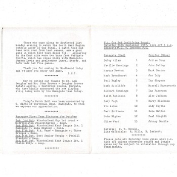 Ramsgate v Croydon FA Cup Football Programme 1987/88 + Press Cutting