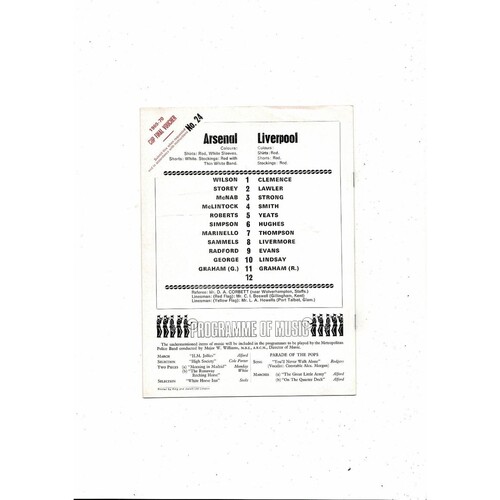 1969/70 Arsenal v Liverpool Football Programme