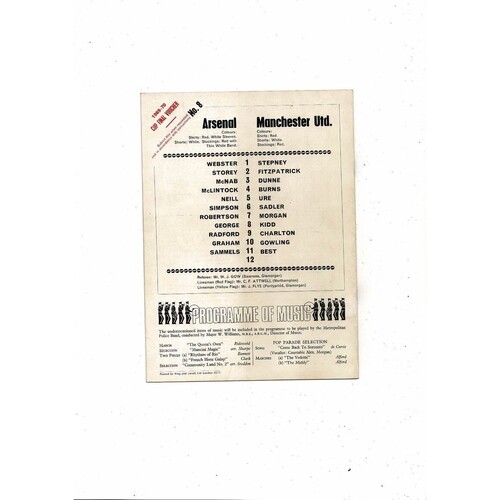 1969/70 Arsenal v Manchester United Football Programme