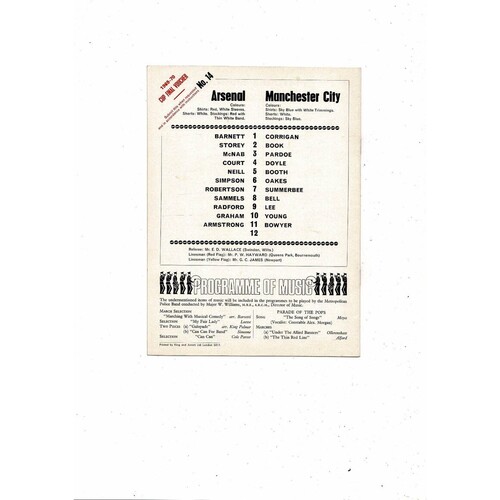 1969/70 Arsenal v Manchester City Football Programme