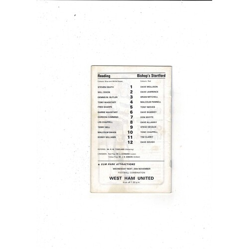 Reading v Bishops Stortford FA Cup Football Programme 1970/71 + League Review