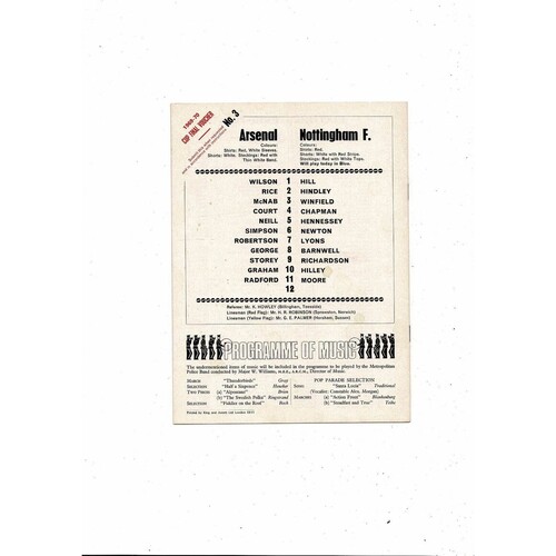 1969/70 Arsenal v Nottingham Forest Football Programme
