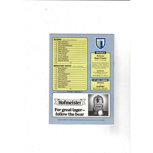 Reading v Maidstone United FA Cup Football Programme 1988/89