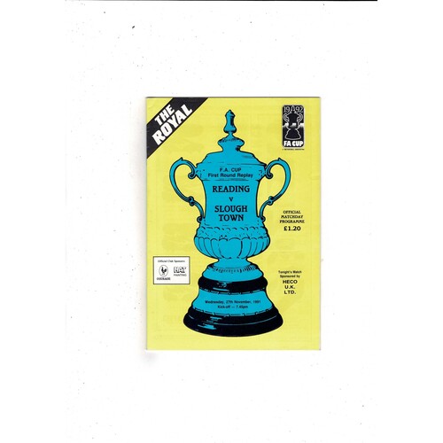 Reading v Slough Town 1st Round Replay FA Cup Football Programme 1991/92