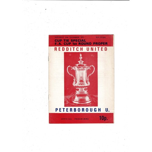 Redditch United v Peterborough United FA Cup Football Programme 1971/72