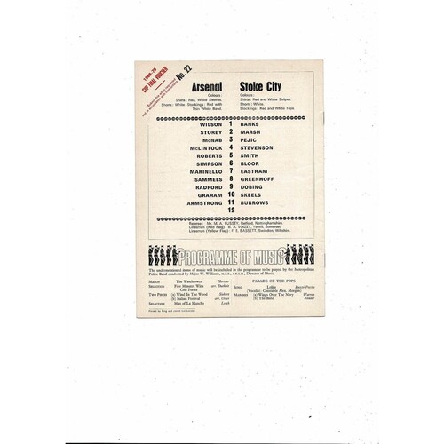 1969/70 Arsenal v Stoke City Football Programme