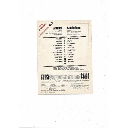 1969/70 Arsenal v Sunderland Football Programme