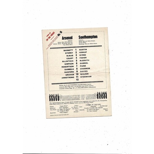1969/70 Arsenal v Southampton Football Programme