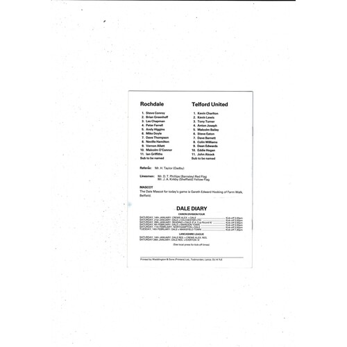 Rochdale v Telford United FA Cup Football Programme 1983/84