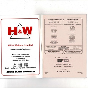 Rochester v Chasetown FA Cup Football Programme 2007/08