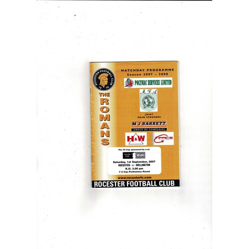 Rochester v Wellington FA Cup Football Programme 2007/08