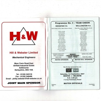 Rochester v Wellington FA Cup Football Programme 2007/08