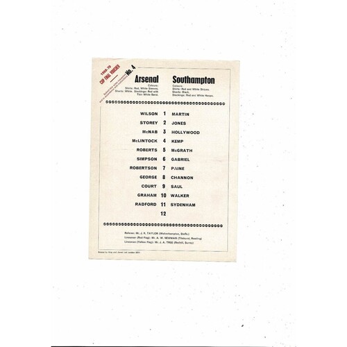 1969/70 Arsenal v Southampton League Cup Replay Football Programme
